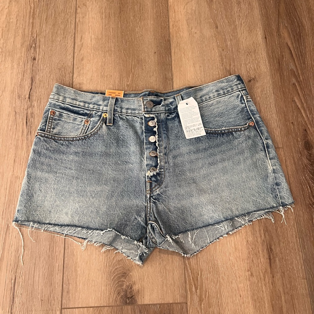 Levi's Light Blue Frayed Hem Jean Shorts